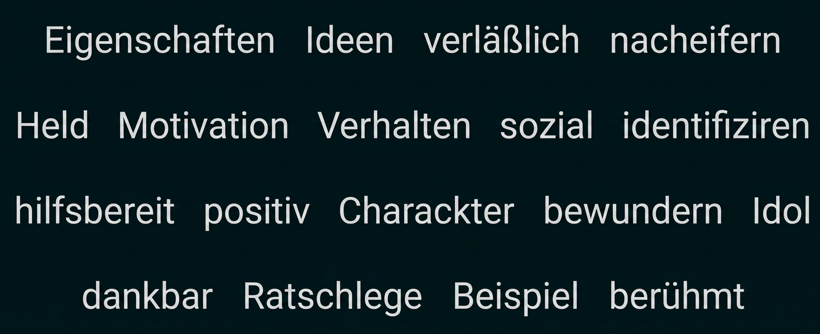 Wortwolke mit Begriffen zu Eigenschaften, Motivation, Verhalten und Vorbildern